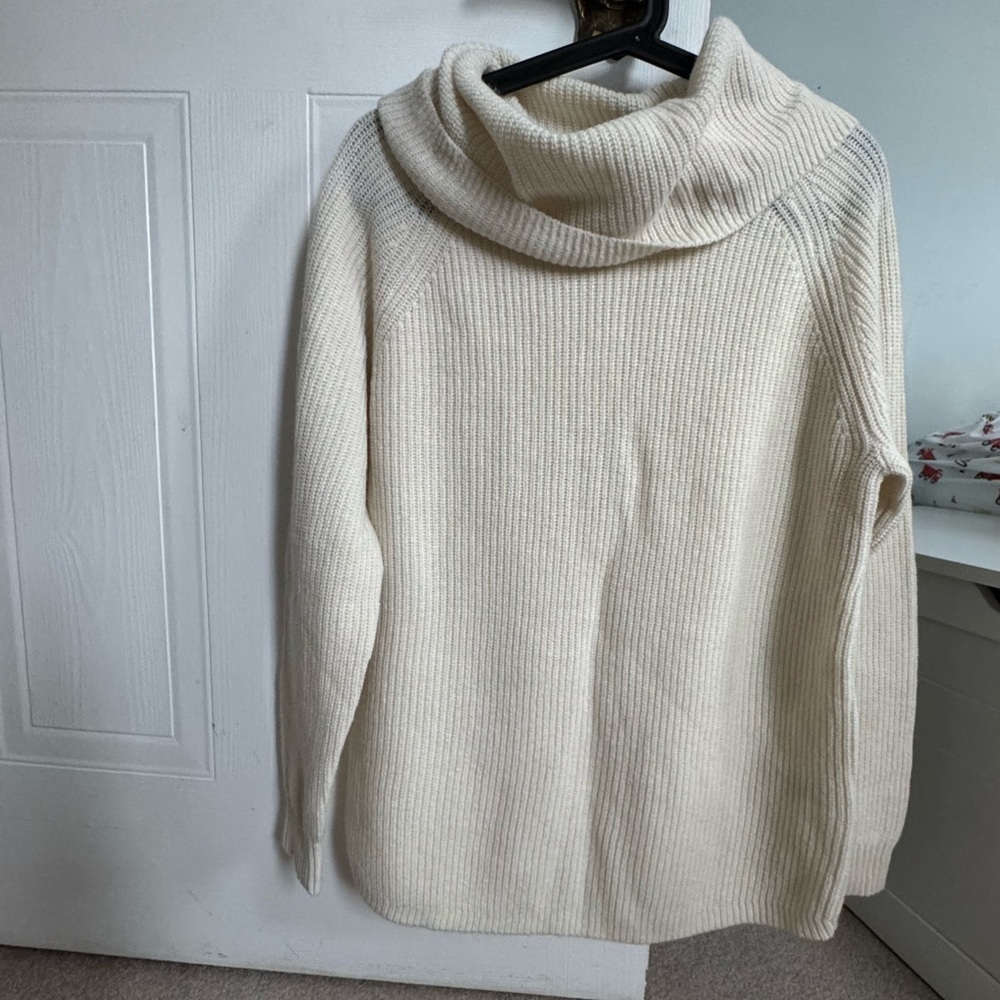 Tahari Cream Ribbed Cowl Neck Sweater